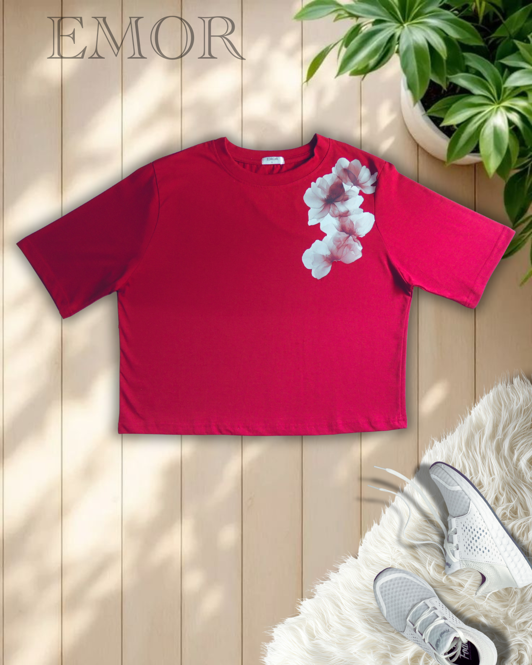 Floral shoulder oversized t-shirt