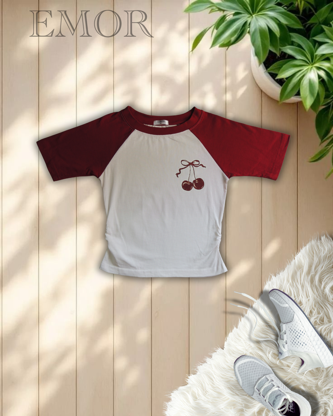 Cherry raglan fitted t-shirt