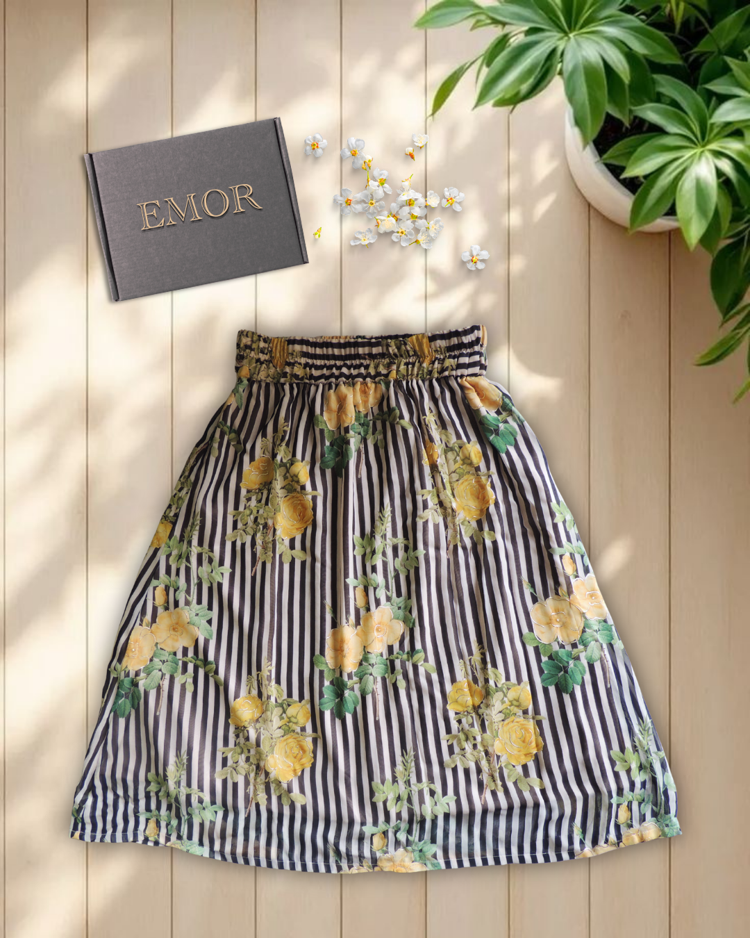 Sunlit Bloom Striped Skirt