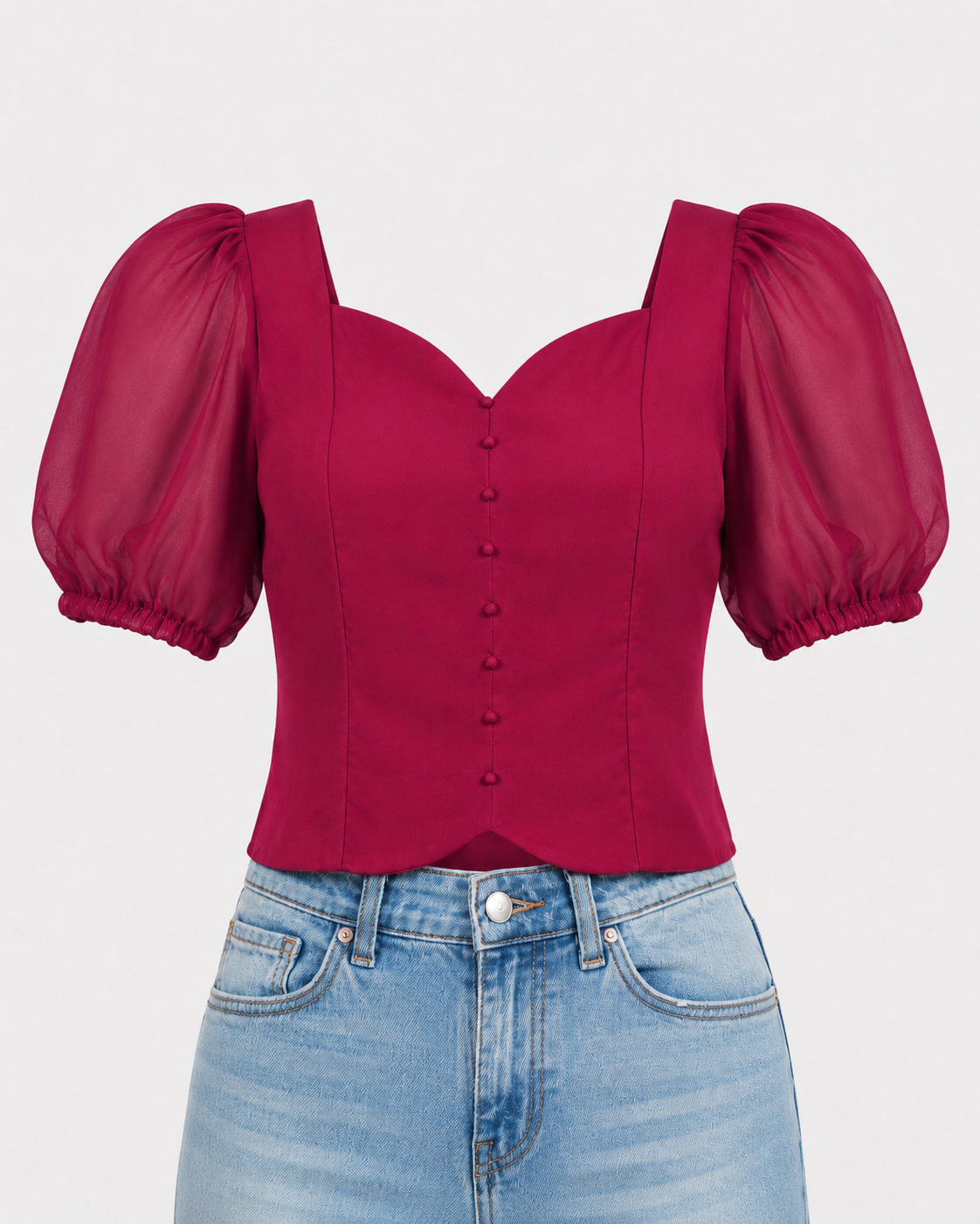 Sweetheart Puff Sleeve Georgette Top