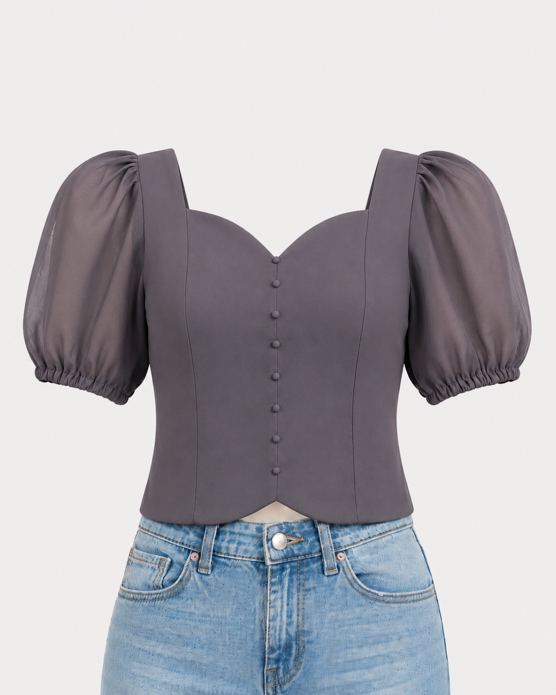 Sweetheart Puff Sleeve Georgette Top