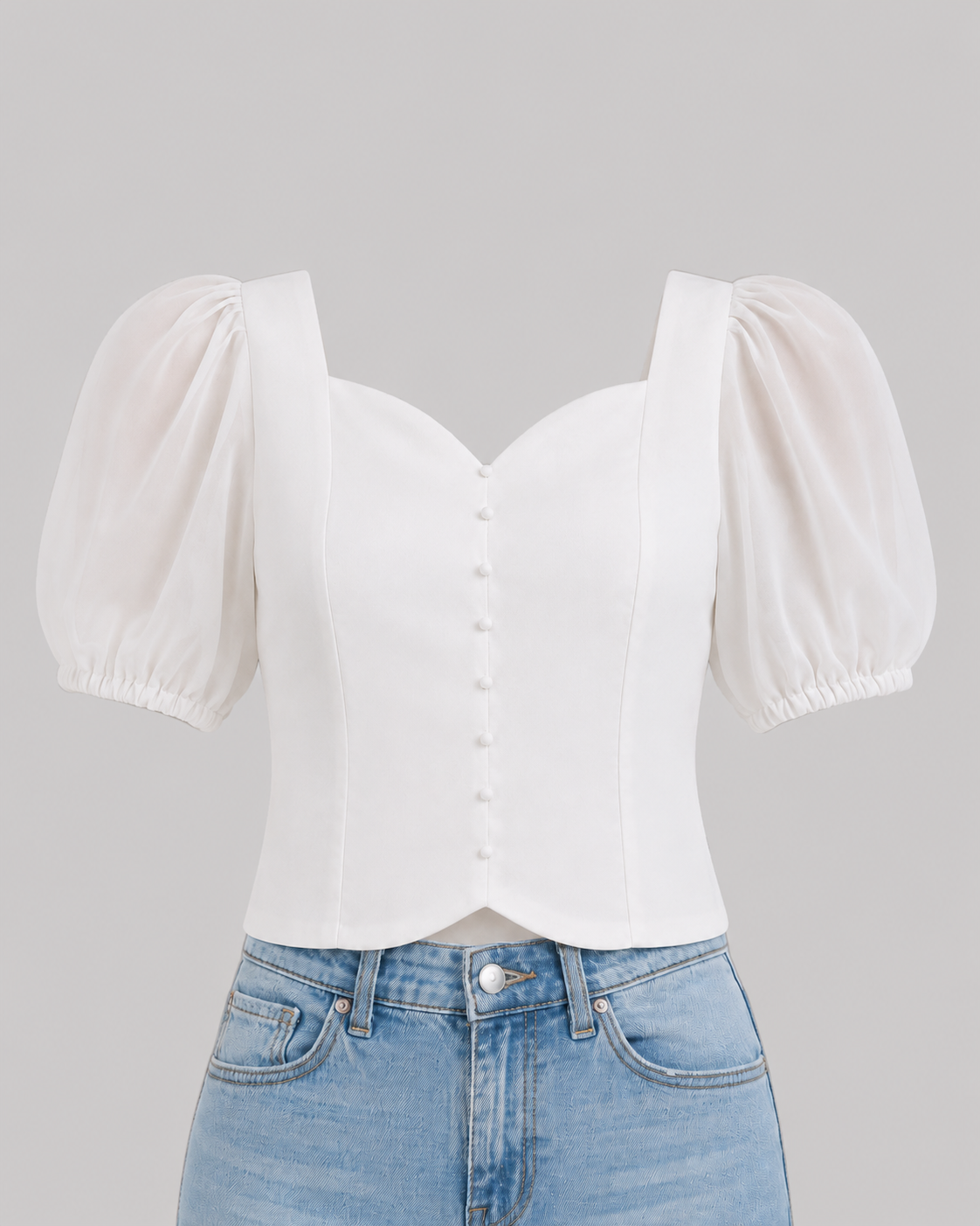 Sweetheart Puff Sleeve Georgette Top