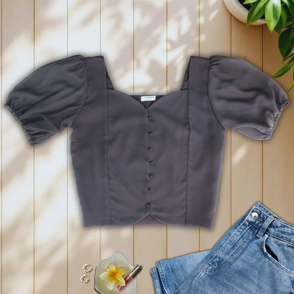 Sweetheart Puff Sleeve Georgette Top