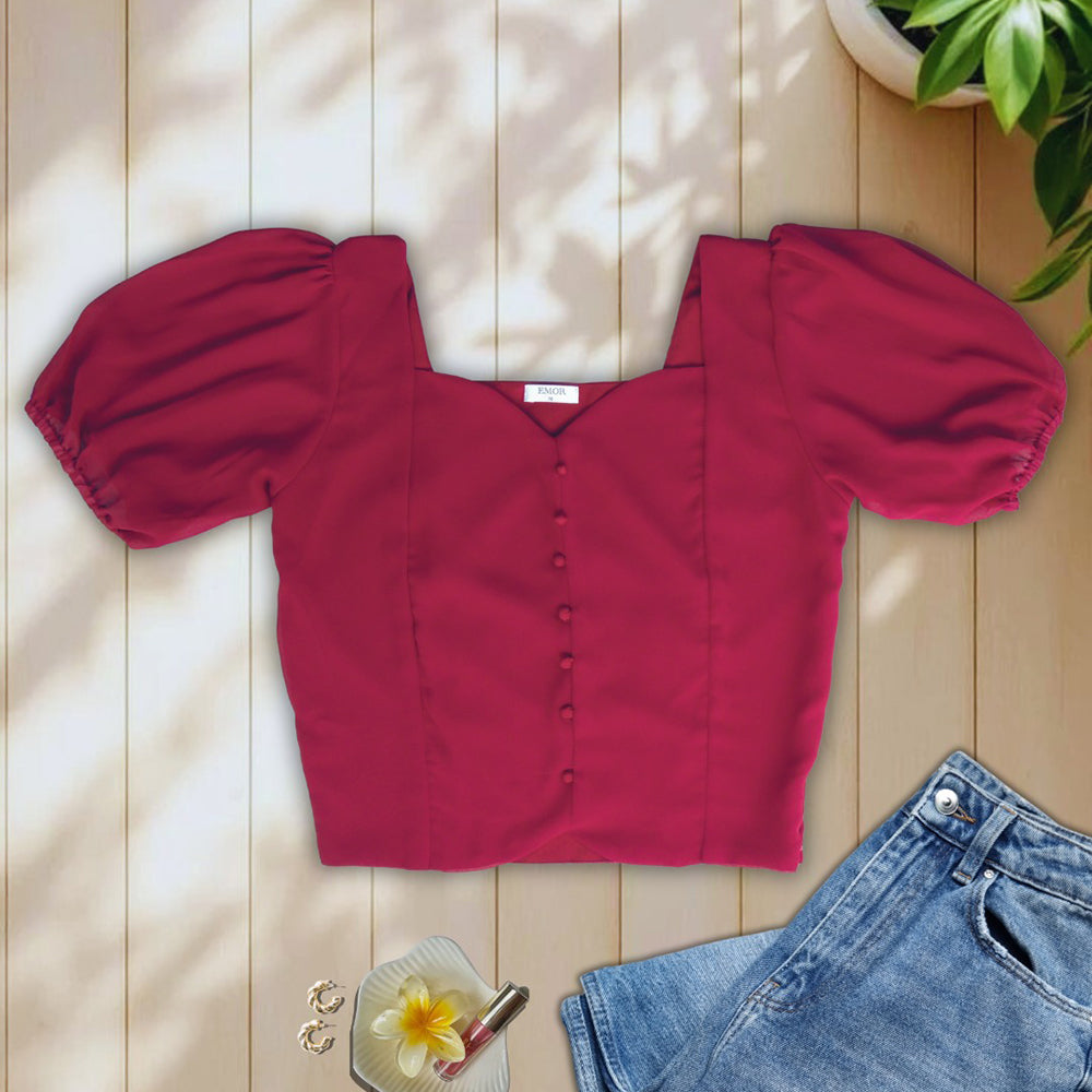 Sweetheart Puff Sleeve Georgette Top