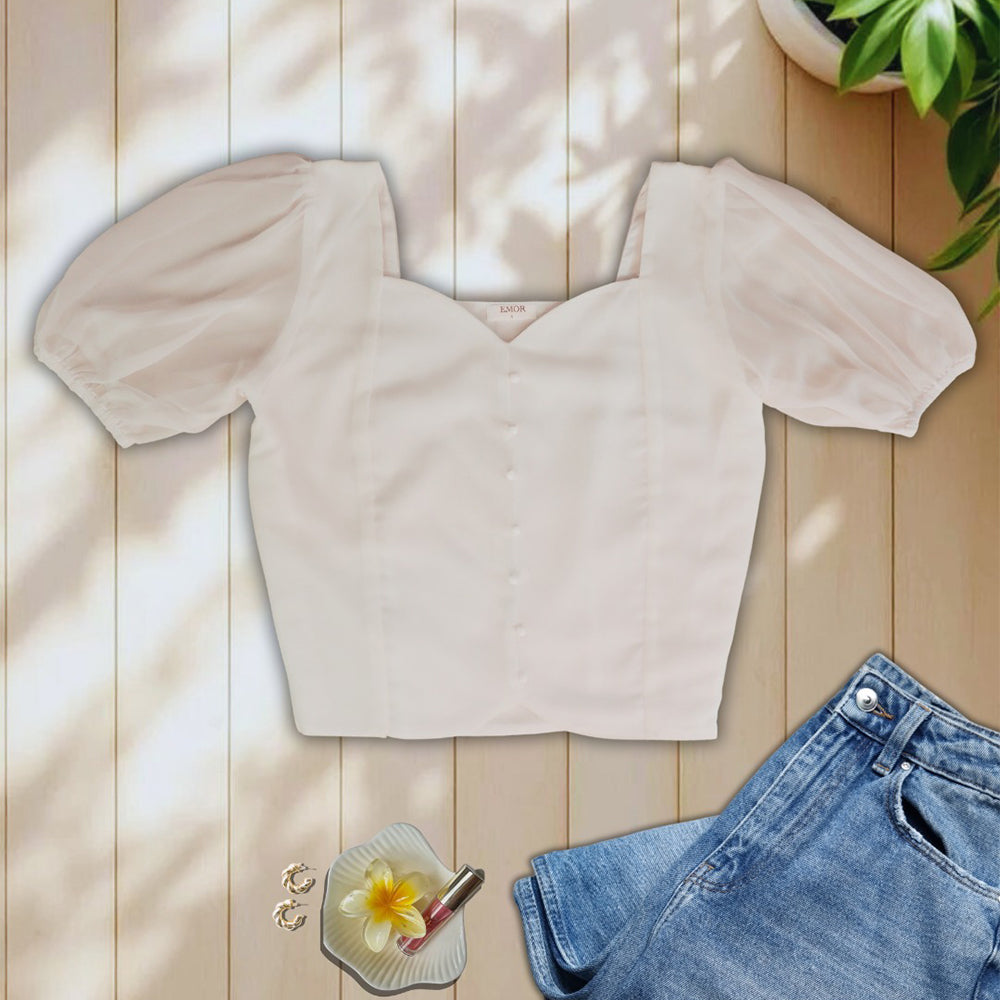 Sweetheart Puff Sleeve Georgette Top