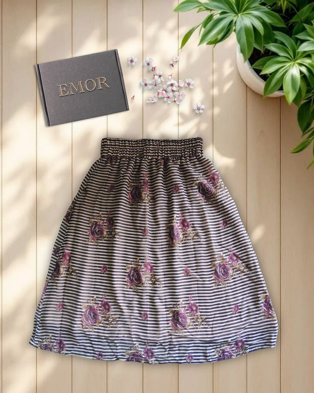 Sunlit Bloom Striped Skirt